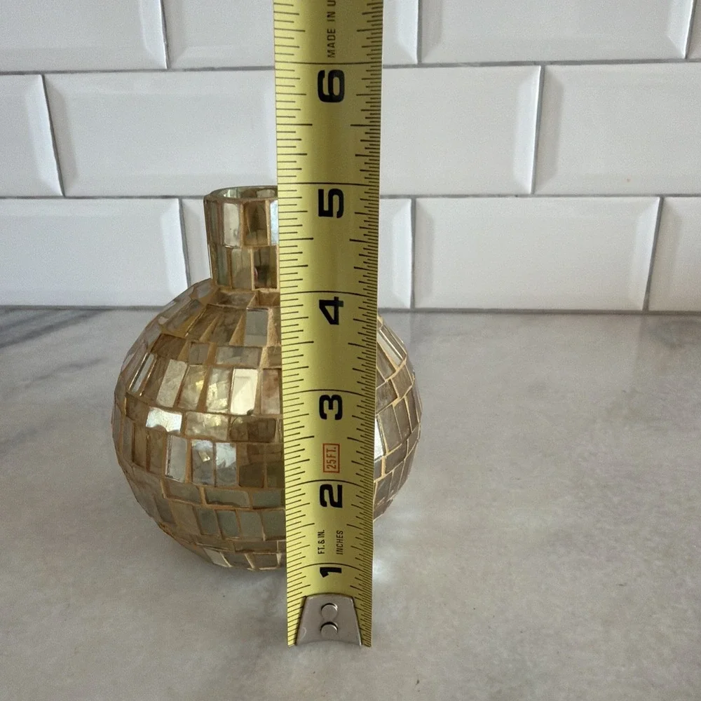 Vintage Amber Gold Mosaic Glass Bud Vase GW993